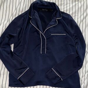 Navy Women's Pajama Top with White Trim